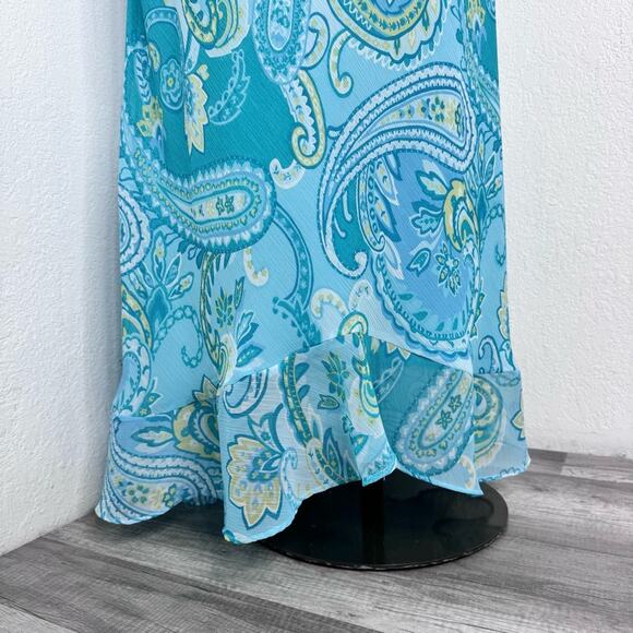 Vintage 90s Y2K Paisley Blue Sleeveless Maxi Dress Size 14 - Picture 4 of 8